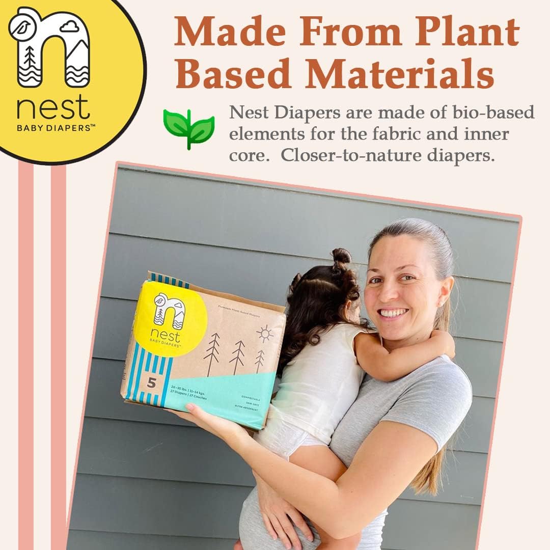 Nest Baby Diapers, Size 1, 7-13 lbs. (28 Count) Disposable Premium Diapers for Newborn Babies, Gentle Plant-Based Materials, Fragrance-Free - Image 3